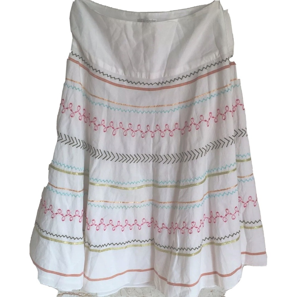 Christopher & Banks Women's Size 6 Festival Embroidery Sequin Cotton Flare Skirt